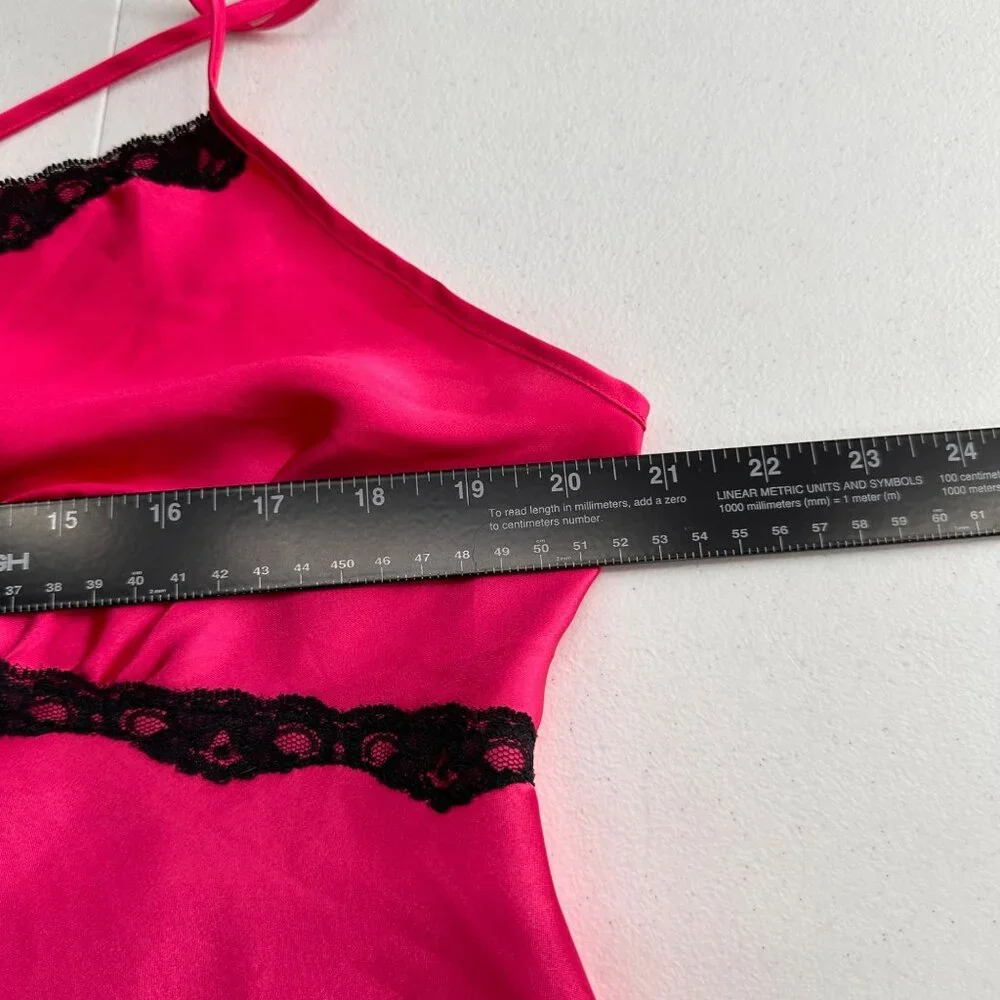 Ambrielle Hot Pink‎ Slip Nightgown Black Lace Trim XL Adjustable Straps Babydoll